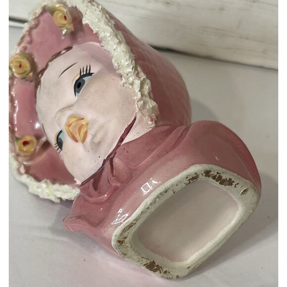 Rare Vintage Pink Bonnet Lady Head Vase | 5" | Women Rare Head Vase |‎ MCM - Picture 4 of 6